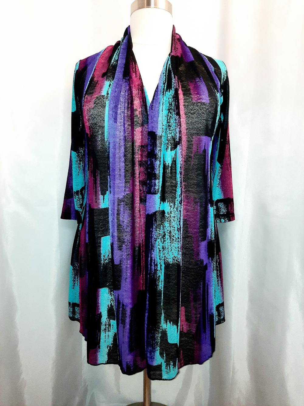 Creation Sheer Open-Front 3/4 Sleeve Cardigan Multi-Color Abstract Womens XL NWT